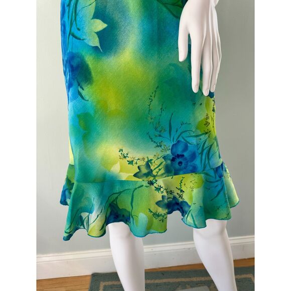 Vintage Y2k Green and Blue Hawaiian Tropical Floral Midi Halter Dress size XS - Picture 8 of 8
